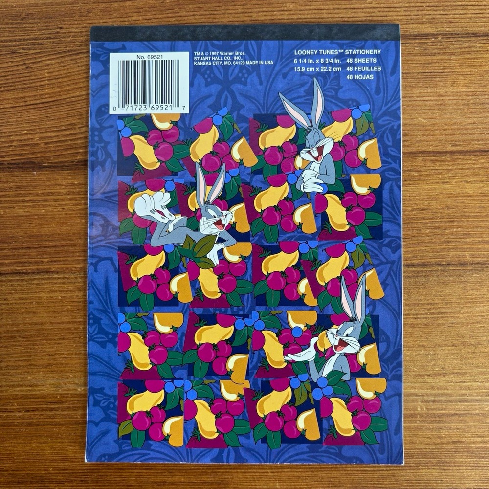 1997 Looney Tunes Bugs Bunny Stationery Pad 43 Sheets 6 1/4 x 8 3/4"